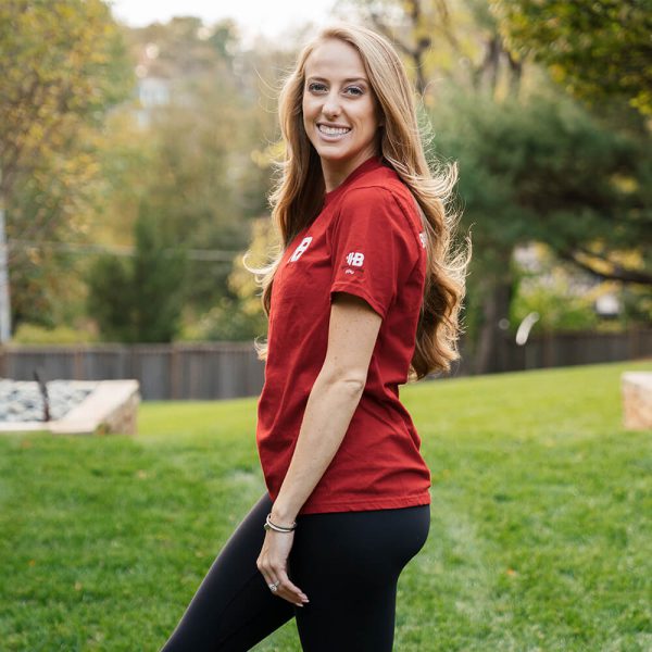Brittany Lynne Fitness Red T-Shirt from the side